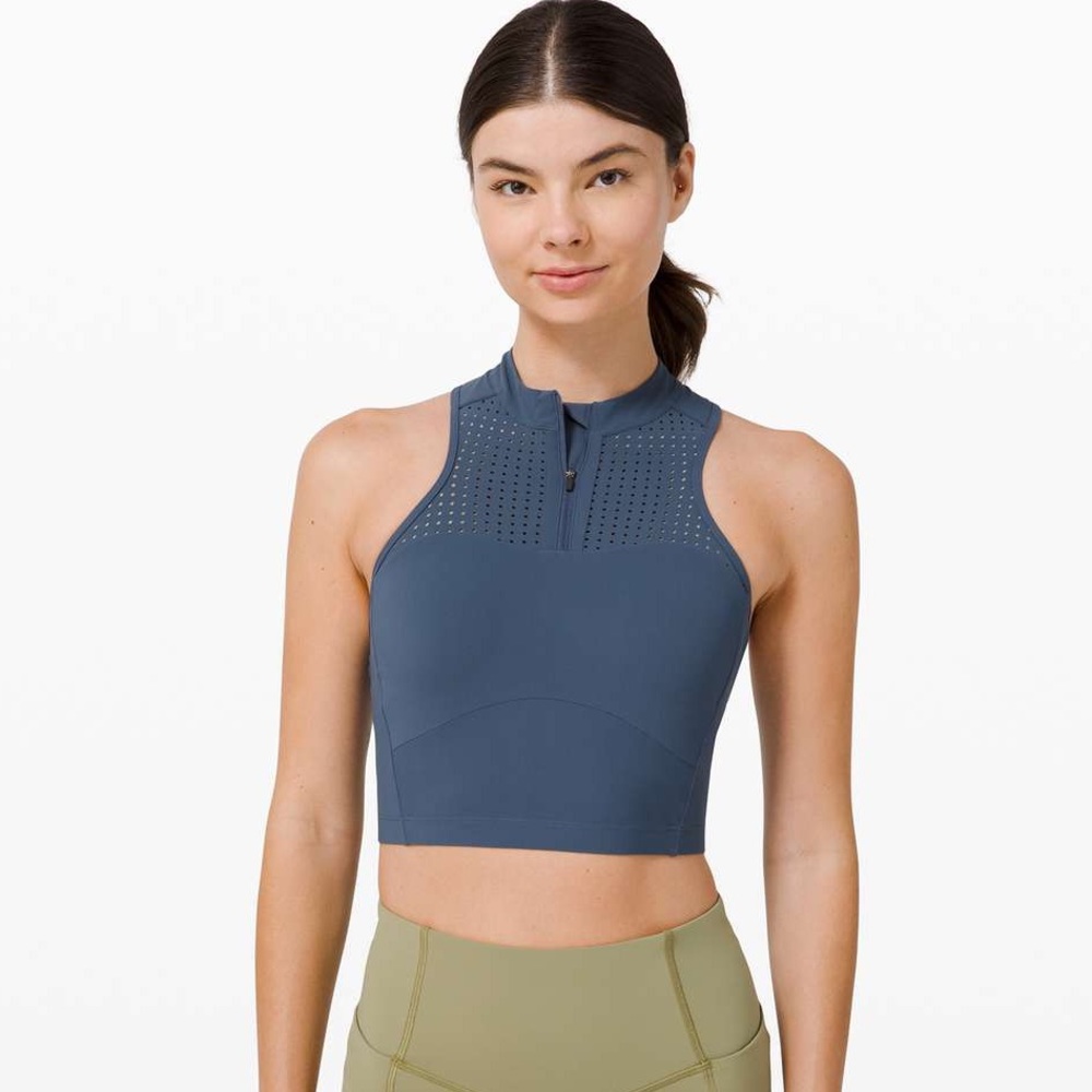 Women's Blue Sleeveless Crop Top